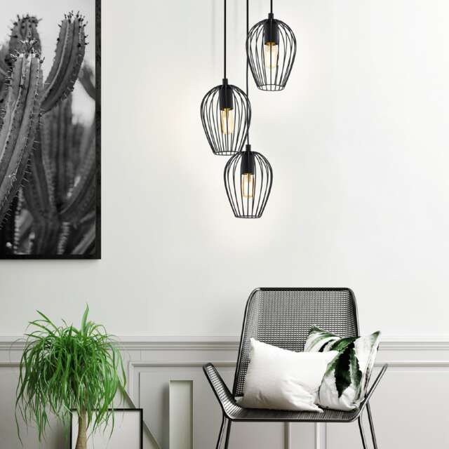 EGLO Newtown Vintage Black Caged Steel Cluster 3-Light Pendant
