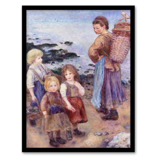 "Mussel Fishers at Berneval Renoir Vintage Framed Wall Art Print 12X16"""