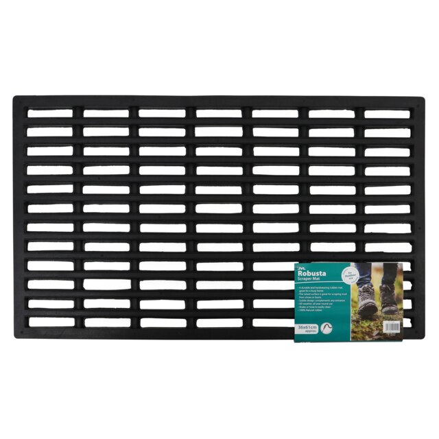 JVL Robusta Rubber Scraper Doormat 36x61cm, Black