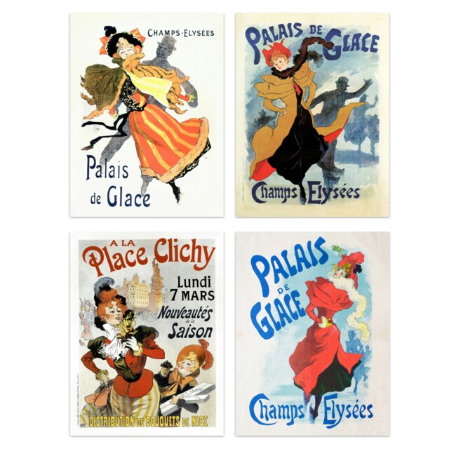 Set Of 4 Vintage Palais De Glace Champs Elysées Ice Palace Skating Wall Art Print 12x16 Inch
