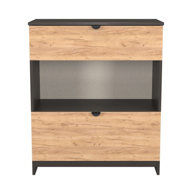 Norway 2 Drawer Open Deep Chest in Gold Craft Oak & Graphite (Ready Assembled) Grey Gold Craft Oak & Graphite
