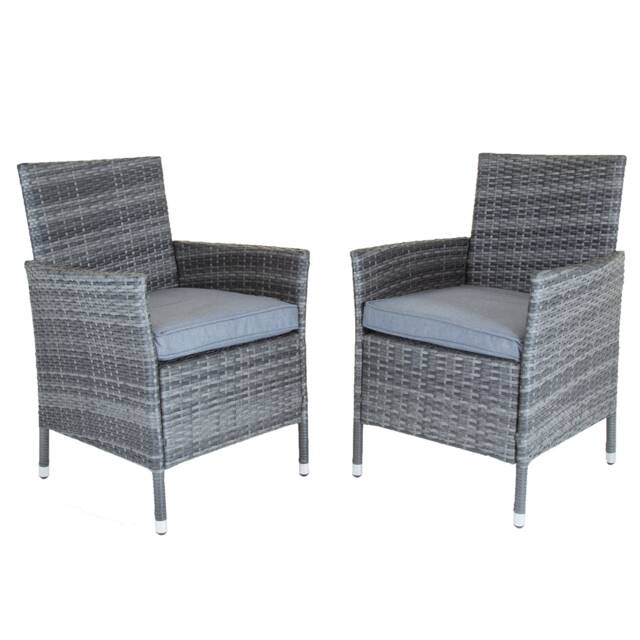 Charles Bentley Garden Outdoor Pair of Rattan Dining Chairs Grey