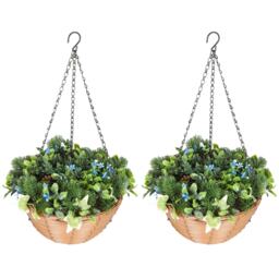 HOMCOM Artificial Flowers in Basket Set of 2 with PE Leaves and 18 Flowers