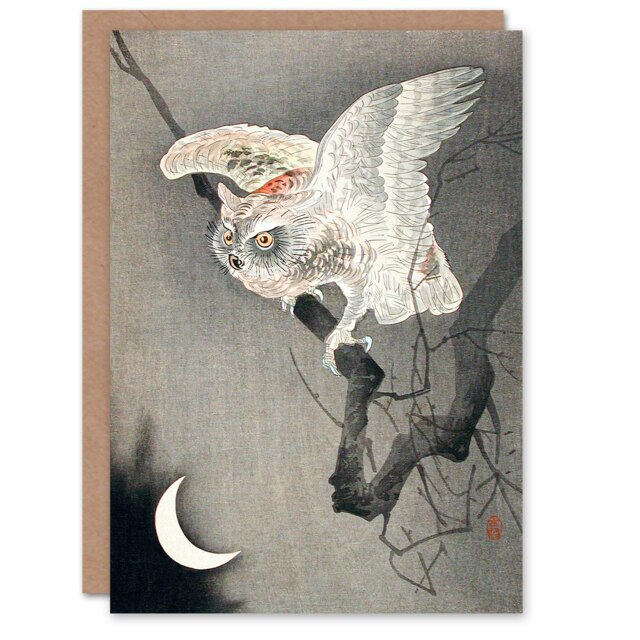 Ohara Koson Art Card Scops Owl In Moonlight Vintage Japanese