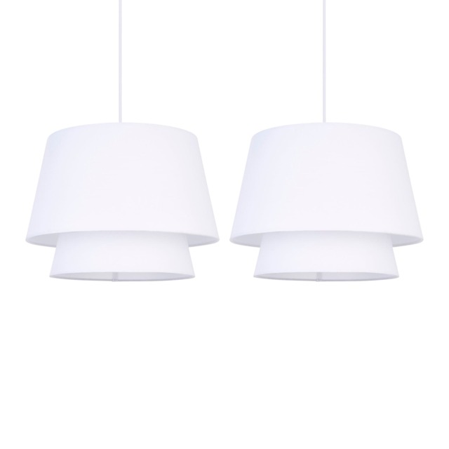 Set of 2 Ambra - Two Tier White Fabric Easy Fit Pendant Shades