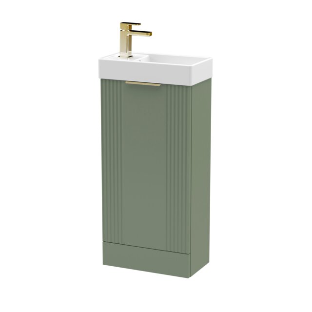 Balterley Floor Standing Cloakroom Vanity Basin Unit with Handle Compact Bathroom Storage Green Satin Green 781 x 400 x 222mm 1
