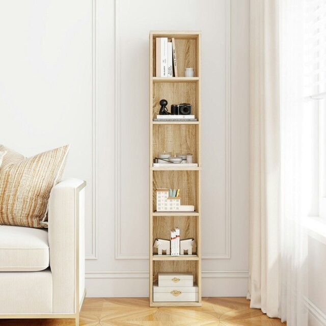 Levede Slim Wooden Bookcase Storage Shelf Organizer for Home Office Brown