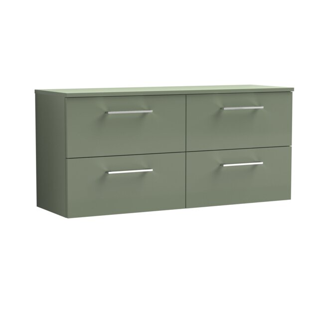 Balterley Level Modern Bathroom 4 Soft Close Drawer Wall Hung Vanity Unit with Worktop Green Satin Green