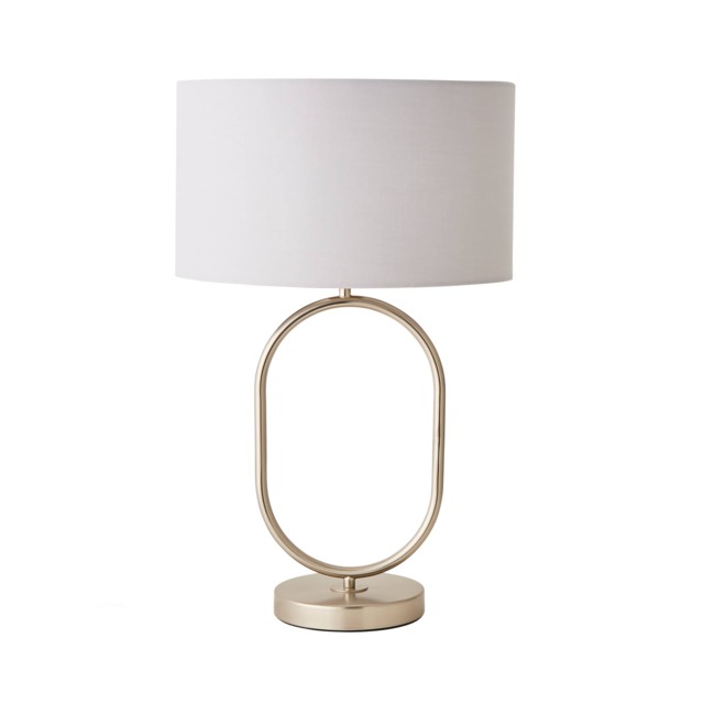 ValueLights Antonia Brushed Chrome Oval Table Lamp Grey Shade