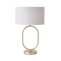 ValueLights Antonia Brushed Chrome Oval Table Lamp Grey Shade
