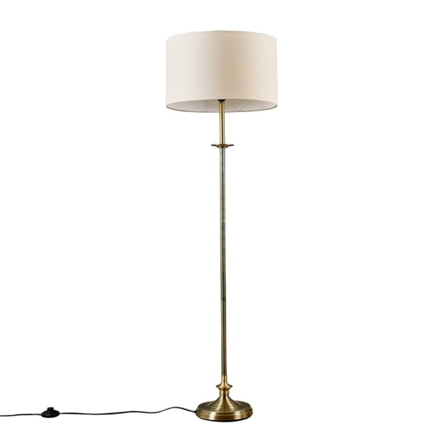 ValueLights Belmont Antique Brass Sconce Floor Lamp Cream Shade