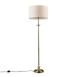 ValueLights Belmont Antique Brass Sconce Floor Lamp Cream Shade