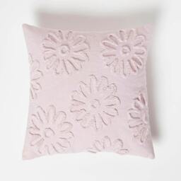 Homescapes Floral Daisy Lilac Tufted Cotton Cushion - 45 x 45 cm Purple Lilac 1