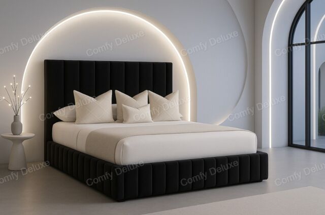 Black 6ft Superking Plush Velvet Astro Bed Frame Solid Base