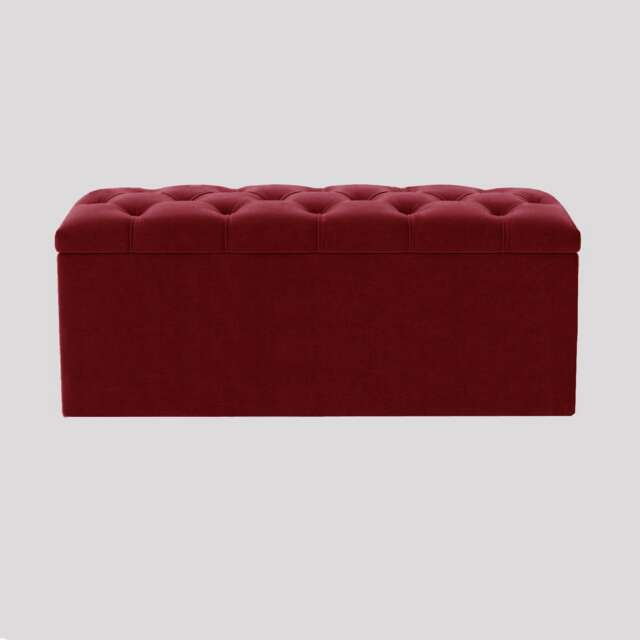 180cm Luna Chesterfield Ottoman Storage Box - Red Plush Velvet Upholstered Blanket Box