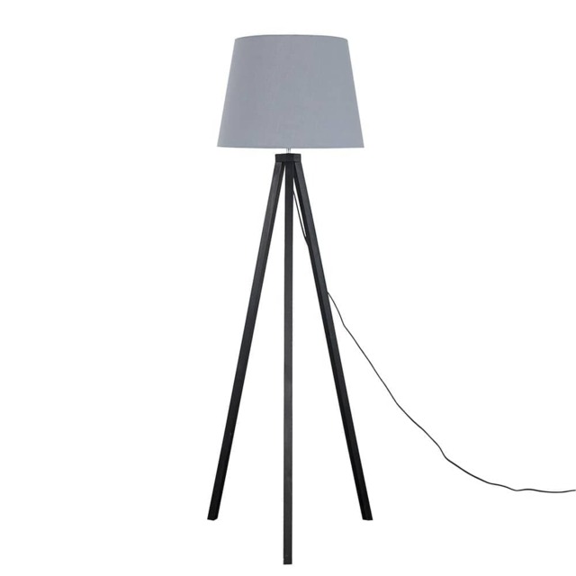 ValueLights Barbro Black Wood Tripod Design Floor Lamp Grey Shade