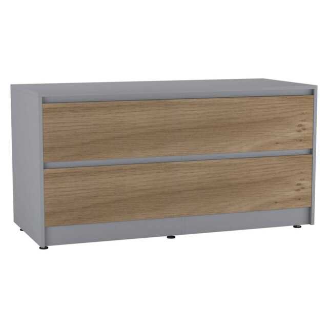 URBNLIVING 4 Drawer Wide Chest Of Drawers Bedroom Storage Unit Multi Grey Carcass + Oak Drawers