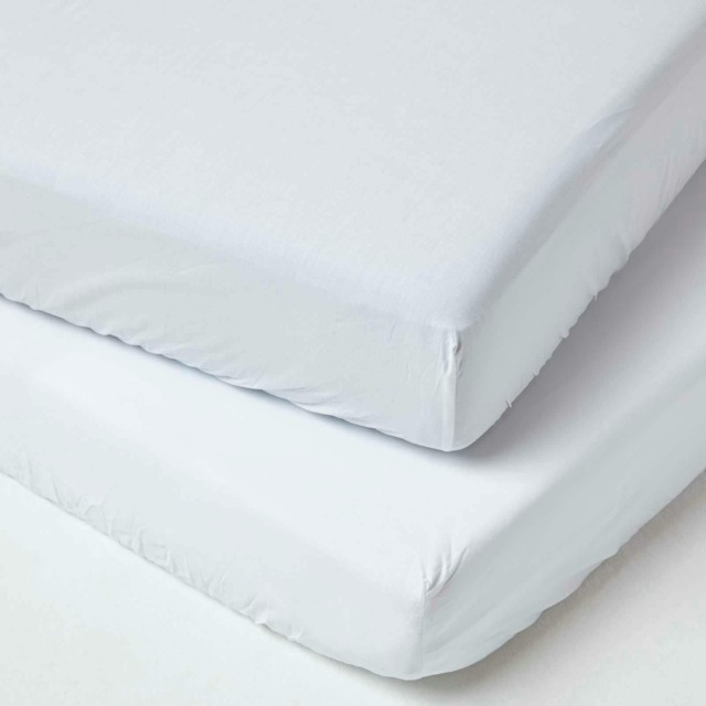 Homescapes White Cotton Fitted Cot Sheets 200 Thread Count, 2 Pack White One Size