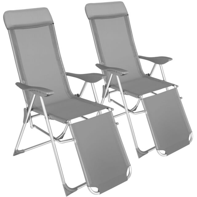 2 folding aluminum garden chairs with headrest and footrest Grey grey 2