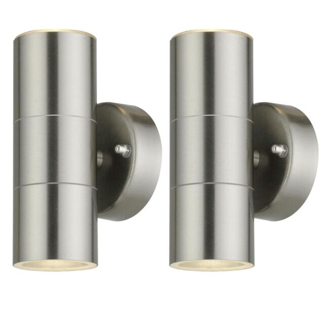 Set of 2 Blaze - Stainless Steel Outdoor Up Down Wall Lights Grey Clear 2