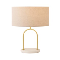 ValueLights Rachel Brushed Gold Arch Marble Base Table Lamp Natural Shade