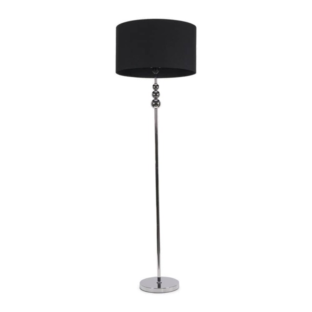 ValueLights Marissa Black Shade with Chrome Stacked Ball Floor Lamp and Bulb