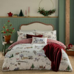 furn. Cotswolds Christmas Printed Reversible Single Duvet Set Cream Single 1