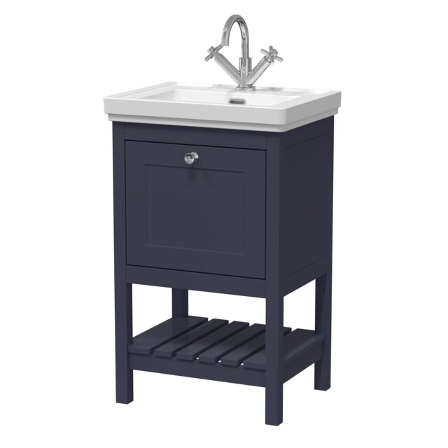 Balterley Rye Bathroom Floor Standing 1 Drawer Vanity & 1 Tap Hole Fireclay Basin Blue Indigo Blue