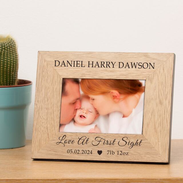 Personalised New Baby Love At First Sight Wood Picture Frame 7x5