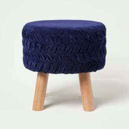 Homescapes Lyla Blue Pleated Velvet Footstool - 40 cm Tall