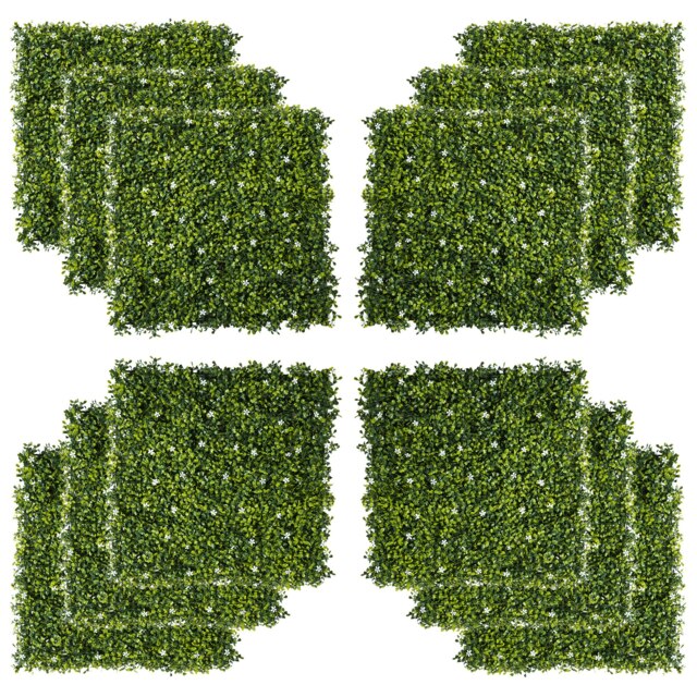 Outsunny 12PCS 50cm x 50cm Artificial Boxwood Panel Milan Grass with Flowers