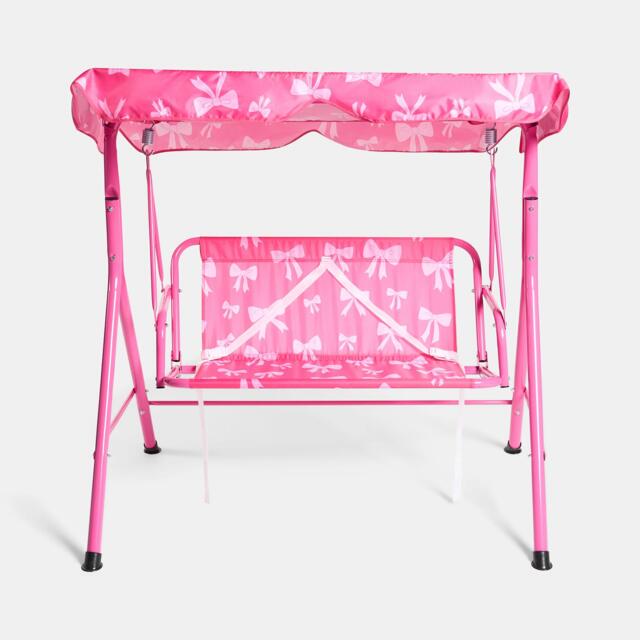 OHS Kids Bows 2 Seater Swing Bench Canopy Garden Patio Play Set Pink Hot Pink