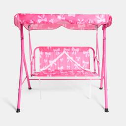 OHS Kids Bows 2 Seater Swing Bench Canopy Garden Patio Play Set Pink Hot Pink