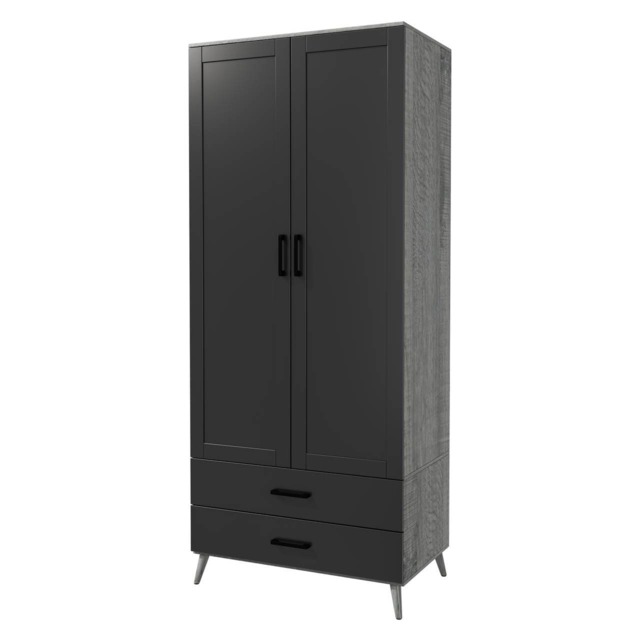 DEVON Wardrobe 2 Door 2 Drawer Modern Bedroom Clothes Storage Hanging Rail 180cm Grey Ash Grey Black 1