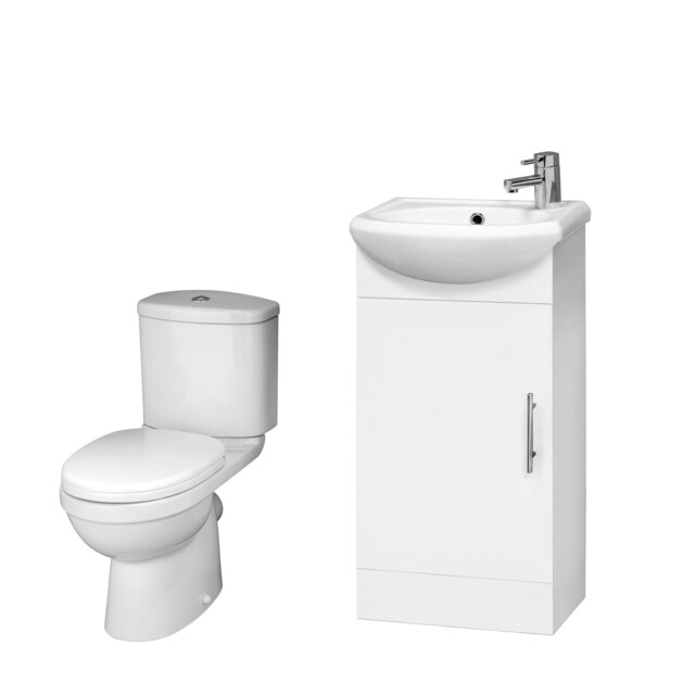 Cloakroom Suite - Vanity Unit, Toilet and Toilet Seat - Gloss White White
