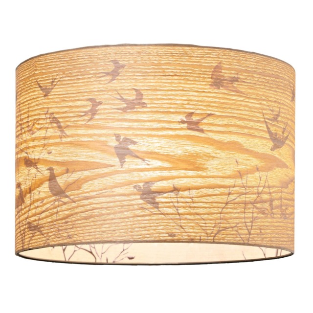 Bamboo Wood Effect Lamp Shade with Inner Lining of Birds and Trees Brown Light Brown 1