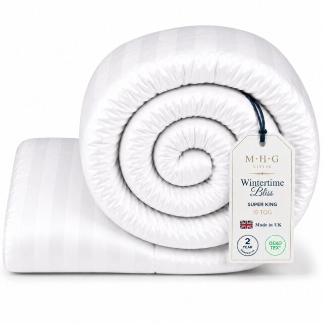 MHG Living Heavy 15 Tog Winter Duvet – Extra Warm Hollowfibre Quilt for Cold Nights White Super King