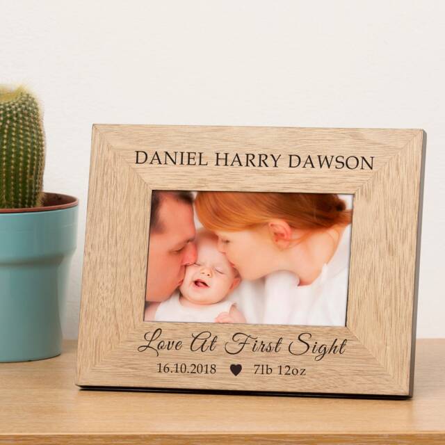 Personalised New Baby Love At First Sight Wood Picture Frame 6x4