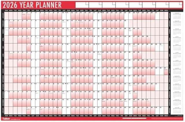 2026 Year Wall Planner A1 Large 85cm X 58cm Laminated Wall Calendar With Stickers And Dry Wipe Pen