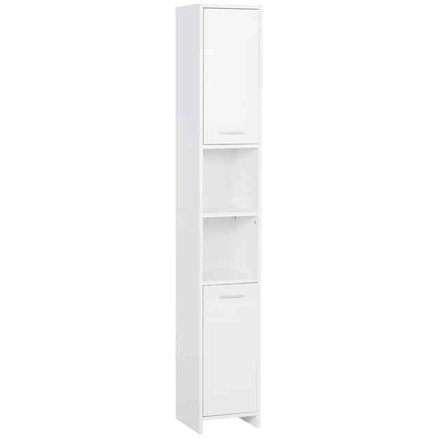 HOMCOM Bathroom Floor Storage Cabinet Slim Tallboy w Door Cupboard & Shelves For Living Room, Bedroom, Hallway White