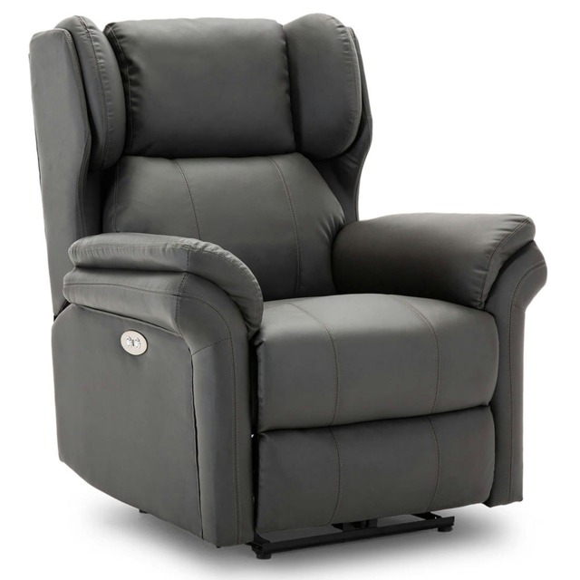 Electric Recliner Chair Wingback Design & USB Port In Bonded Leather (Slate)