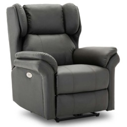 Electric Recliner Chair Wingback Design & USB Port In Bonded Leather (Slate)