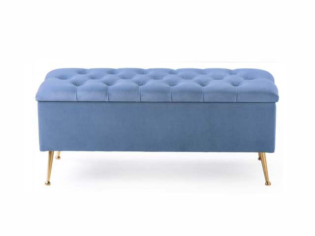 120cm Amara Chesterfield Ottoman Storage Bench - Plush Velvet Shoes Bench - Duck Egg Upholstery Footstool Storage with Legs