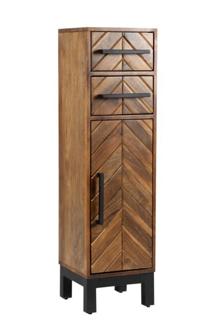 Parquet 1 Door 2 Drawer Cabinet - Mango Wood/Iron - L30 x W30 x H110 cm - PP Finish