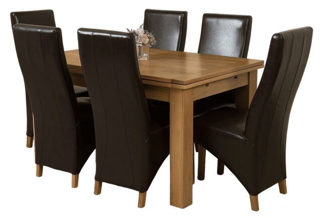 Richmond 140-220cm Oak Extending Dining Table and 6 Lola Leather Chairs Brown Brown