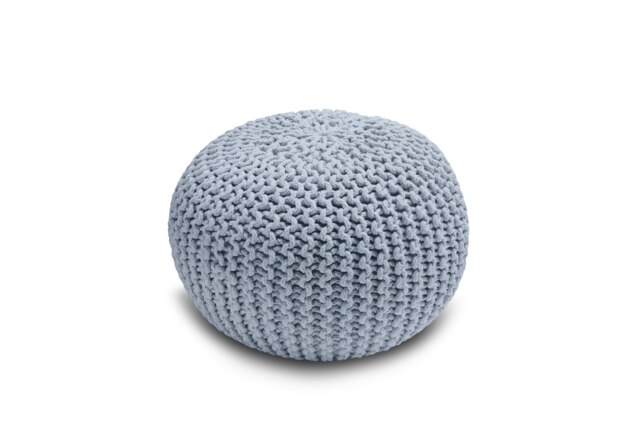 Knitted Pouffe Chunky Round Footstool Ottoman 100% Cotton Handmade Silver