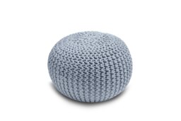Knitted Pouffe Chunky Round Footstool Ottoman 100% Cotton Handmade Silver