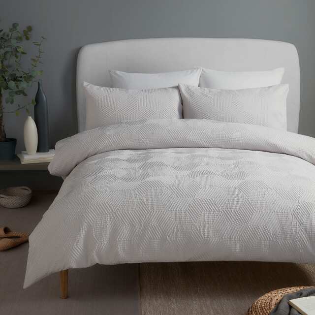 Serene Embossed Geo Duvet Cover Set Grey