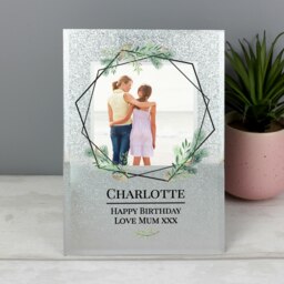 Personalised Geo Leaves 4x4 Glitter Glass Photo Frame Silver One Size