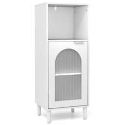 COSTWAY Bathroom Floor Cabinet with Adjustable Shelf White 1